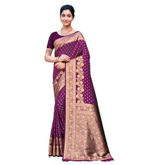 Generic Women's Silk Woven Design Saree With Unstitched Blouse 5.5Mtr (Burgundy)