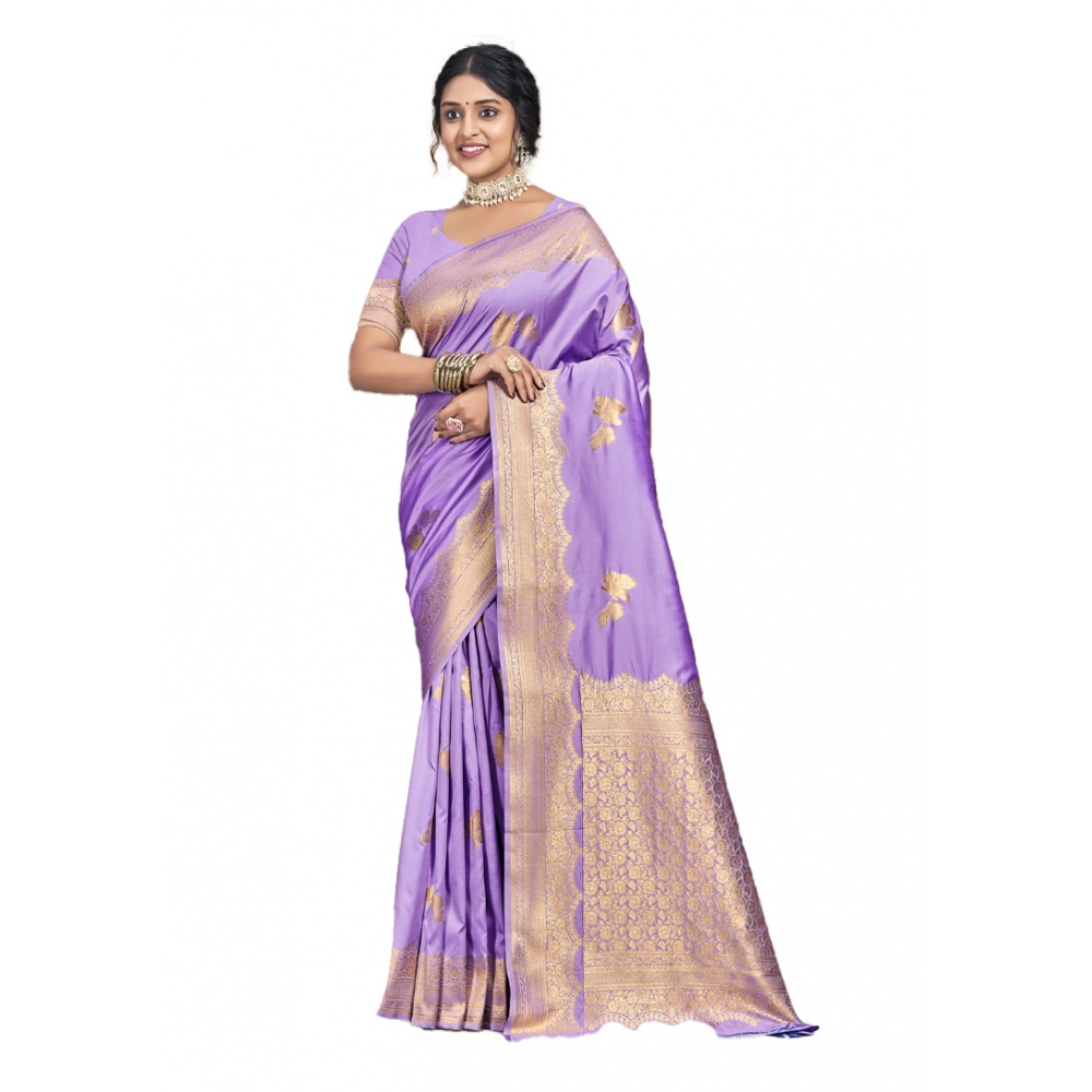 Generic Women's Silk Woven Design Saree With Unstitched Blouse 5.5Mtr (Lavender)