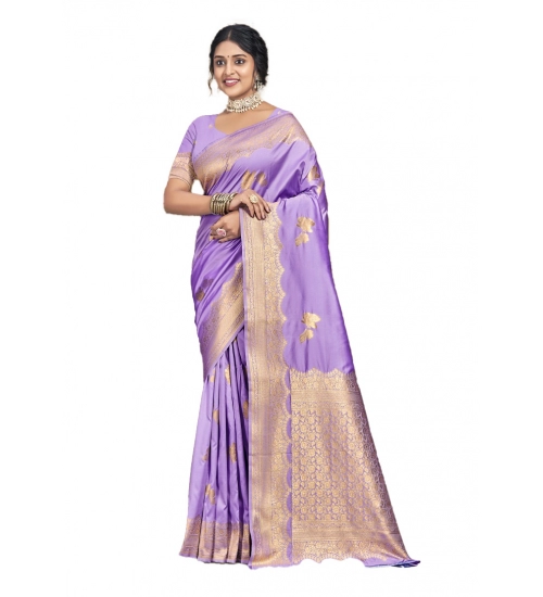 Generic Women's Silk Woven Design Saree With Unstitched Blouse 5.5Mtr (Lavender)