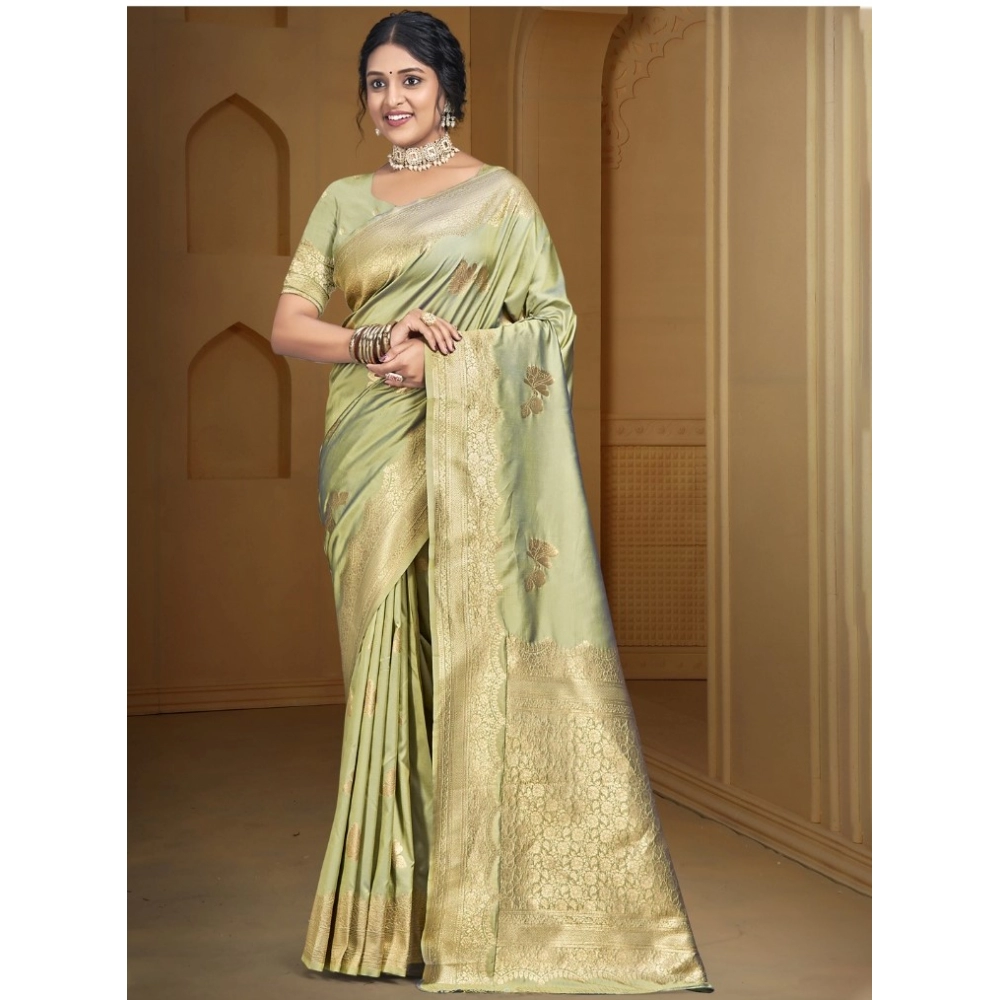 Generic Women's Silk Woven Design Saree With Unstitched Blouse 5.5Mtr (Light-Green)