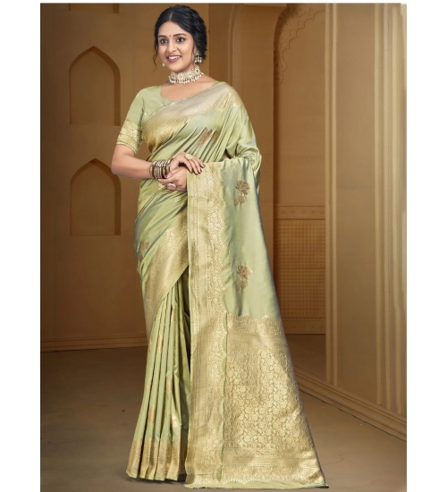 Generic Women's Silk Woven Design Saree With Unstitched Blouse 5.5Mtr (Light-Green)