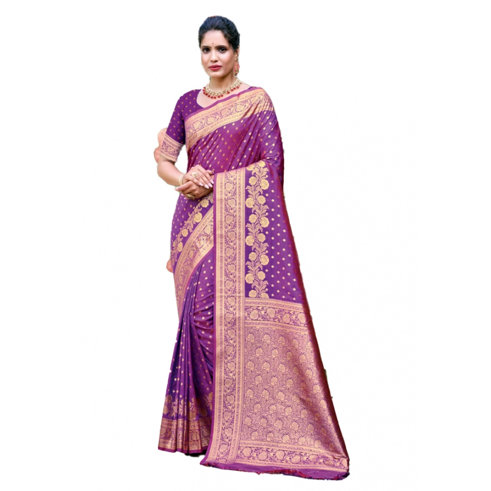 Generic Women's Silk Woven Design Saree With Unstitched Blouse 5.5Mtr (Purple)