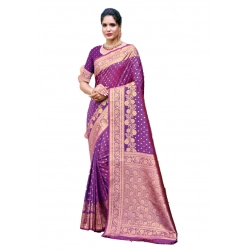 Generic Women's Silk Woven Design Saree With Unstitched Blouse 5.5Mtr (Purple)