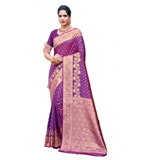 Generic Women's Silk Woven Design Saree With Unstitched Blouse 5.5Mtr (Purple)