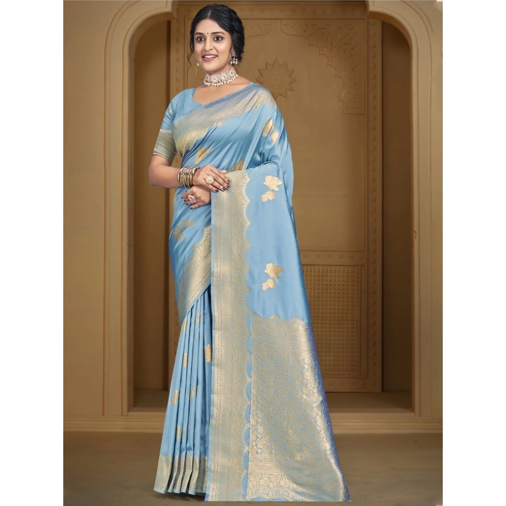 Generic Women's Silk Woven Design Saree With Unstitched Blouse 5.5Mtr (Blue) Generic Women's Silk Woven Design Saree With Unstitched Blouse 5.5Mtr (Blue)