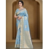 Generic Women's Silk Woven Design Saree With Unstitched Blouse 5.5Mtr (Blue)