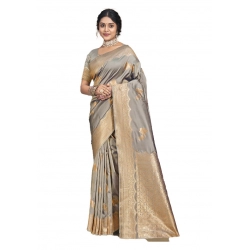 Generic Women's Silk Woven Design Saree With Unstitched Blouse 5.5Mtr (Grey)