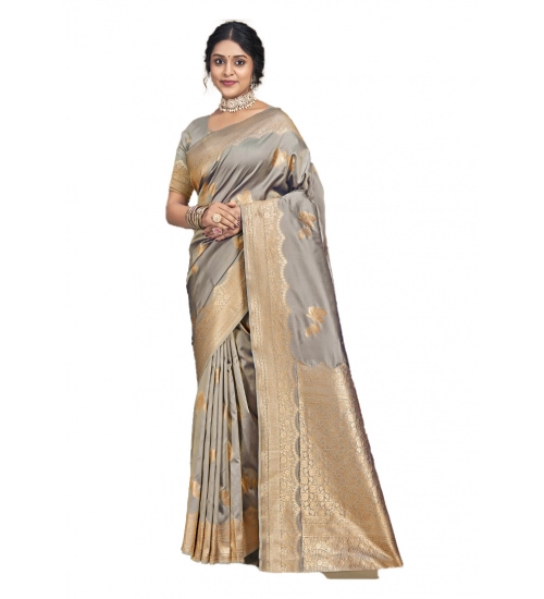 Generic Women's Silk Woven Design Saree With Unstitched Blouse 5.5Mtr (Grey)