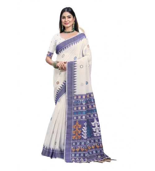 Generic Women's Cotton Printed Saree With Unstitched Blouse 5.5Mtr (Cream)