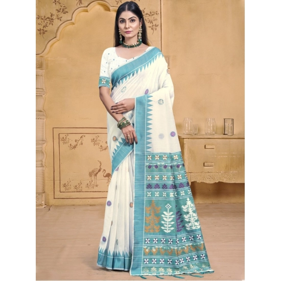 Generic Women's Cotton Printed Saree With Unstitched Blouse 5.5Mtr (Multicolor)