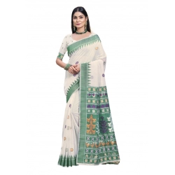 Generic Women's Cotton Printed Saree With Unstitched Blouse 5.5Mtr (Green)