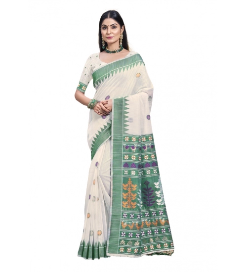 Generic Women's Cotton Printed Saree With Unstitched Blouse 5.5Mtr (Green)