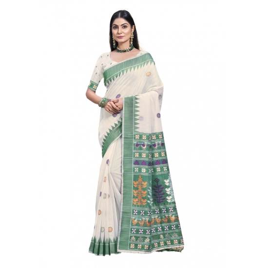 Generic Women's Cotton Printed Saree With Unstitched Blouse 5.5Mtr (Green)