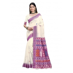 Generic Women's Cotton Printed Saree With Unstitched Blouse 5.5Mtr (Lavender)