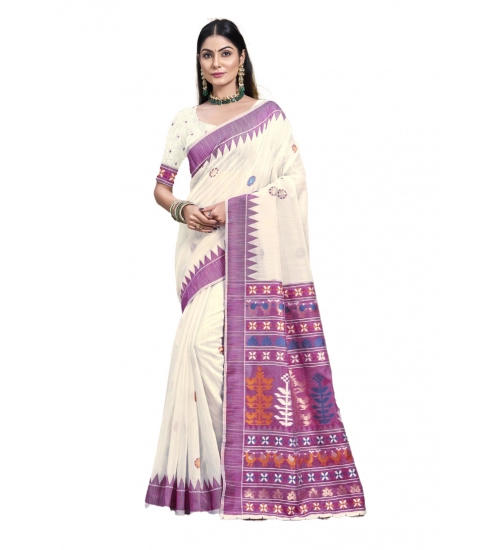 Generic Women's Cotton Printed Saree With Unstitched Blouse 5.5Mtr (Lavender)