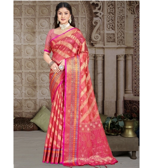 Generic Women's Silk Woven Design Saree With Unstitched Blouse 5.5Mtr (Pink)