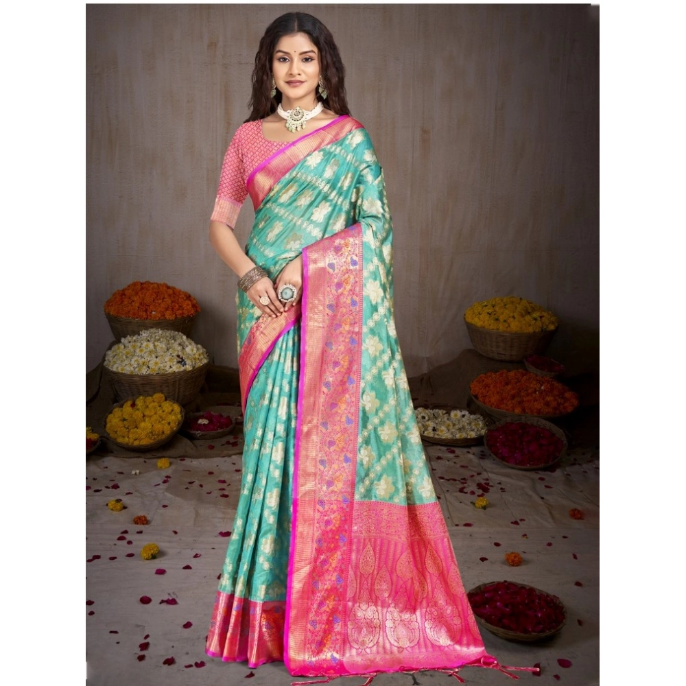 Generic Women's Silk Woven Design Saree With Unstitched Blouse 5.5Mtr (Green)