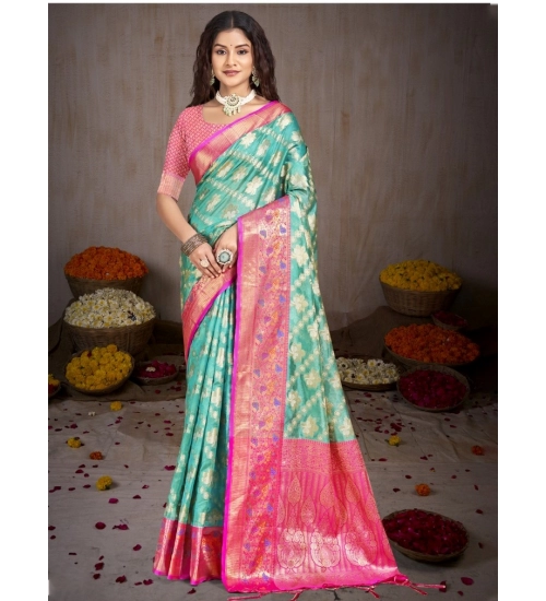 Generic Women's Silk Woven Design Saree With Unstitched Blouse 5.5Mtr (Green)