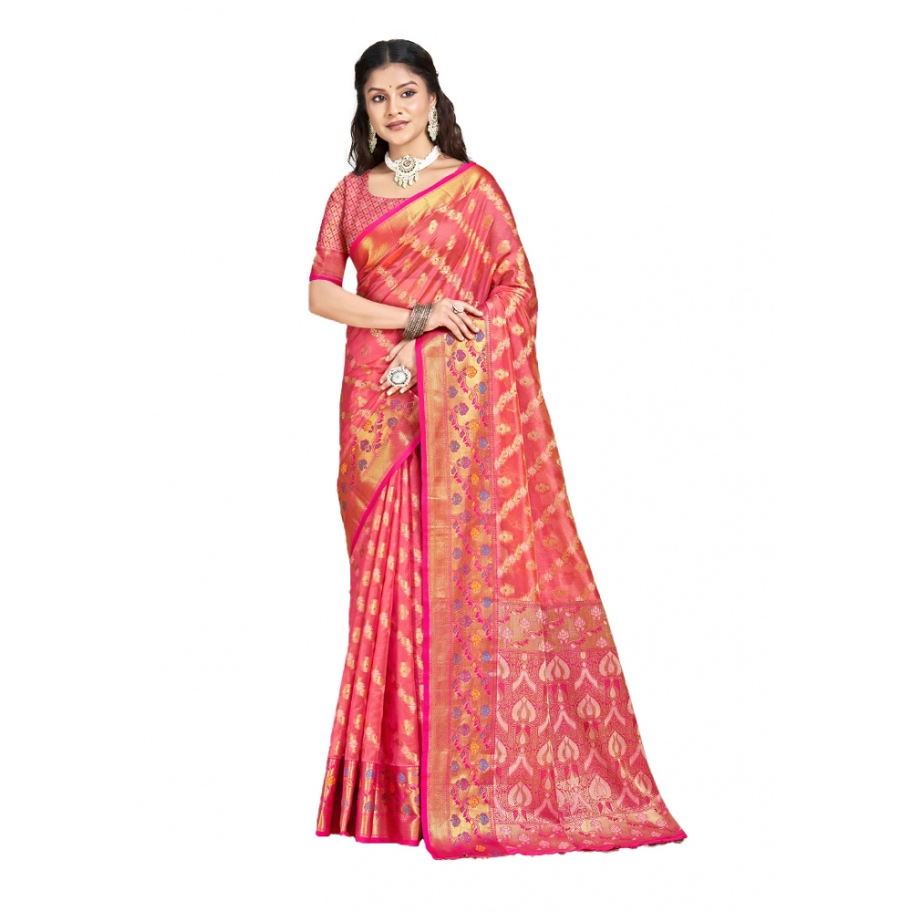 Generic Women's Silk Woven Design Saree With Unstitched Blouse 5.5Mtr (Pink)