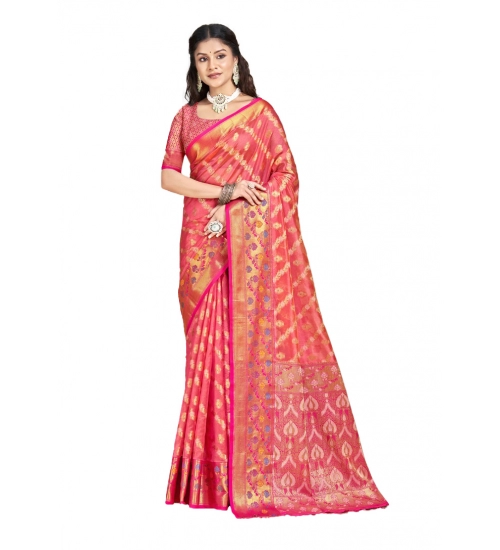 Generic Women's Silk Woven Design Saree With Unstitched Blouse 5.5Mtr (Pink)