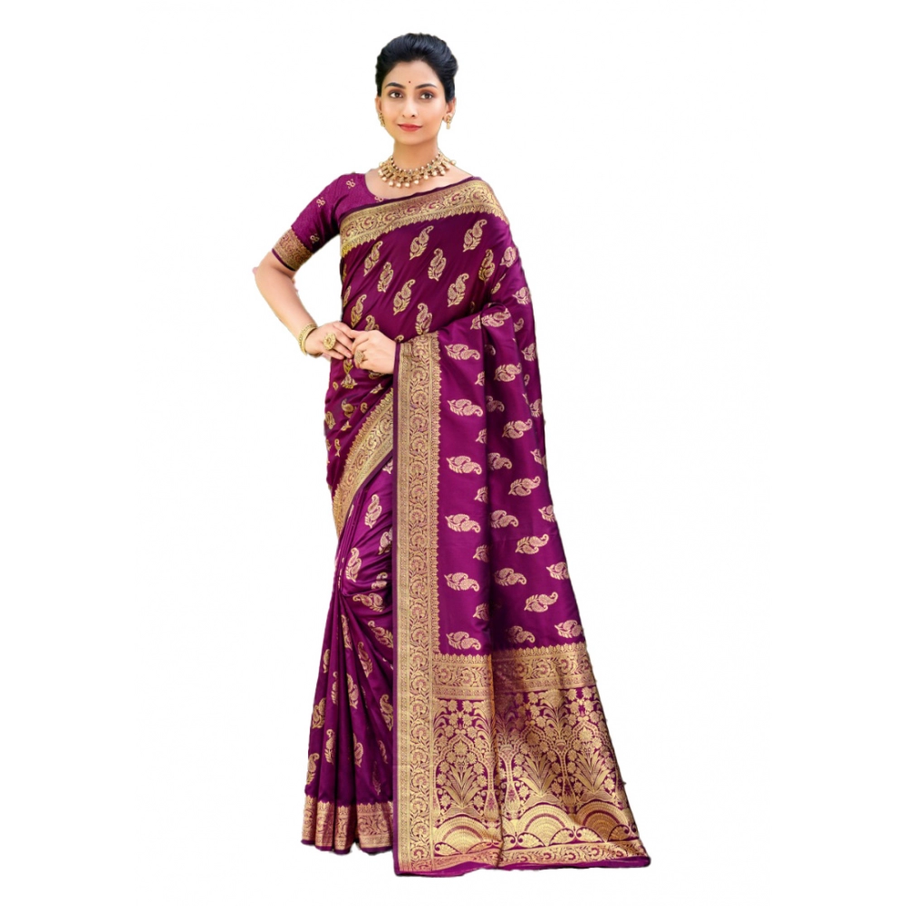 Generic Women's Silk Woven Design Saree With Unstitched Blouse 5.5Mtr (Wine)