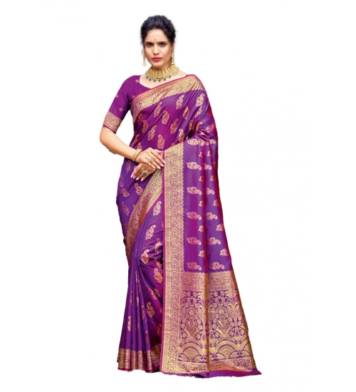 Generic Women's Silk Woven Design Saree With Unstitched Blouse 5.5Mtr (Magenta)