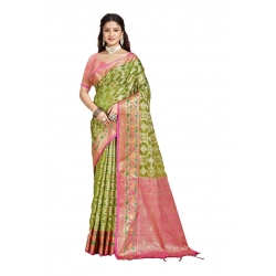 Generic Women's Silk Woven Design Saree With Unstitched Blouse 5.5Mtr (Green)