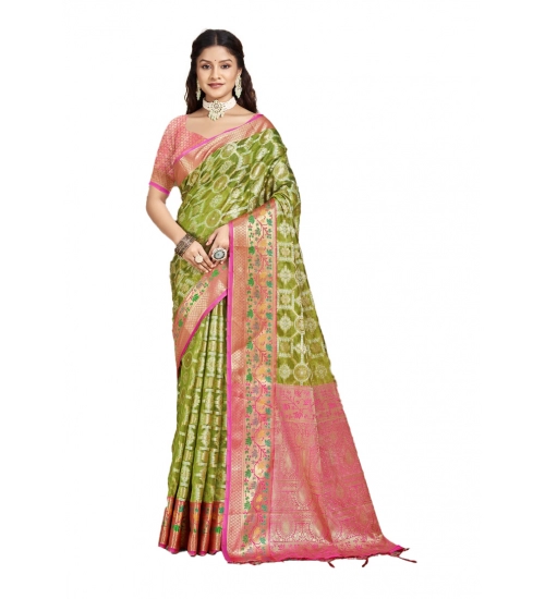 Generic Women's Silk Woven Design Saree With Unstitched Blouse 5.5Mtr (Green)