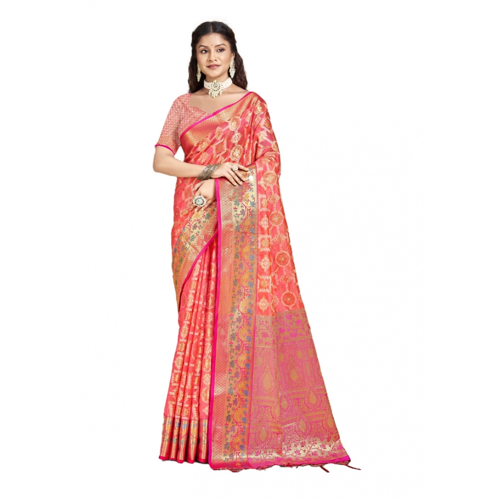 Generic Women's Silk Woven Design Saree With Unstitched Blouse 5.5Mtr (Pink)