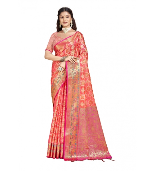 Generic Women's Silk Woven Design Saree With Unstitched Blouse 5.5Mtr (Pink)