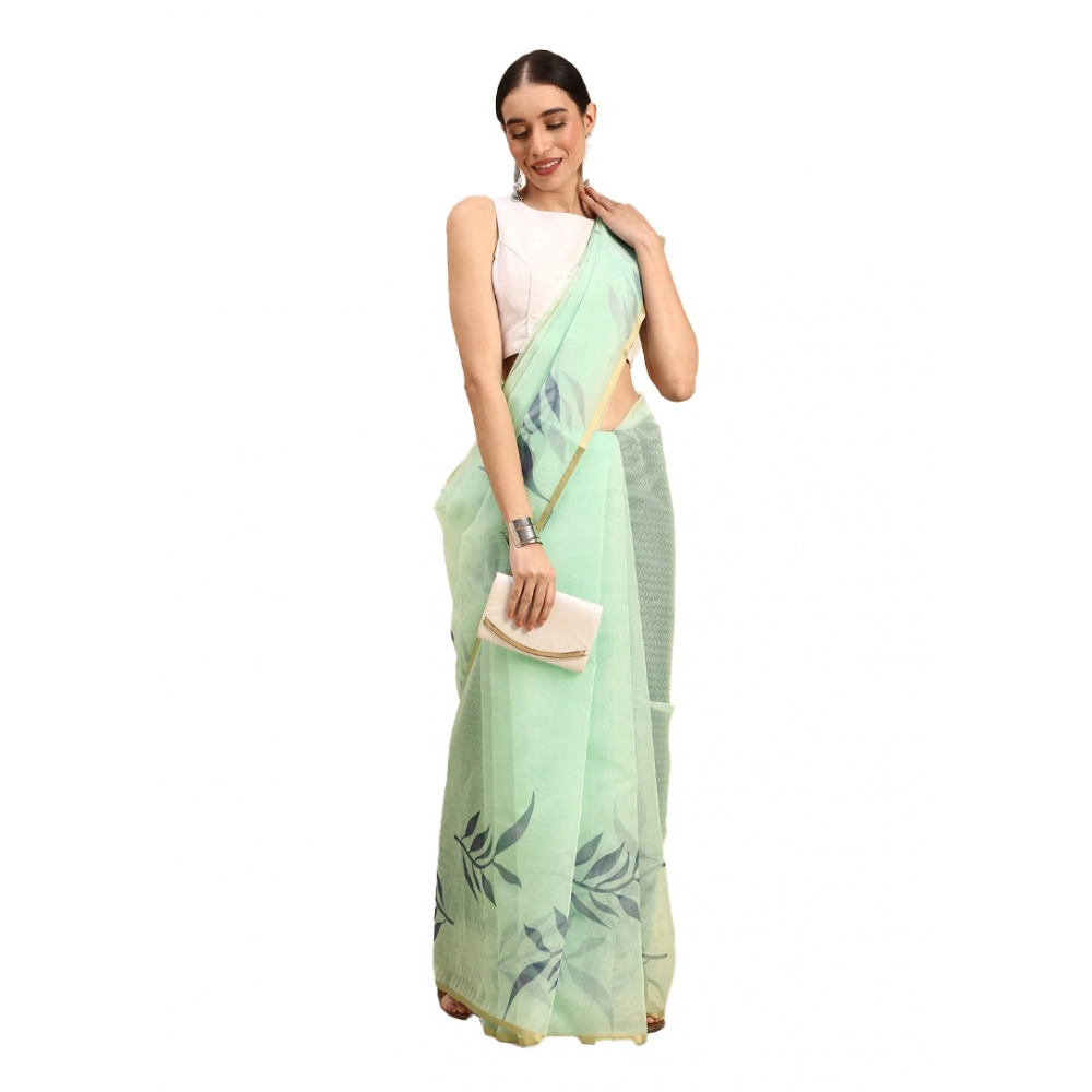 Generic Women's Organza Floral Print Saree With Unstitched Blouse 5.5Mtr (Sea Green) Generic Women's Organza Floral Print Saree With Unstitched Blouse 5.5Mtr (Sea Green)