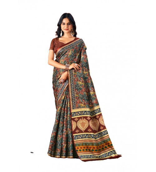 Generic Women's Polyester Printed Saree With Unstitched Blouse 5.5Mtr (Multicolor)