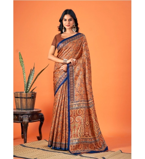 Generic Women's Polyester Printed Saree With Unstitched Blouse 5.5Mtr (Multicolor)