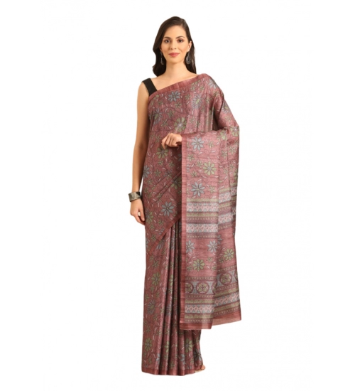 Generic Women's Cotton Printed Saree With Unstitched Blouse 5.5Mtr (Pink)