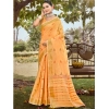 Generic Women's Cotton Printed Saree With Unstitched Blouse 5.5Mtr (Orange)