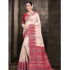 Generic Women's Cotton Printed Saree With Unstitched Blouse 5.5Mtr (Cream-Red)