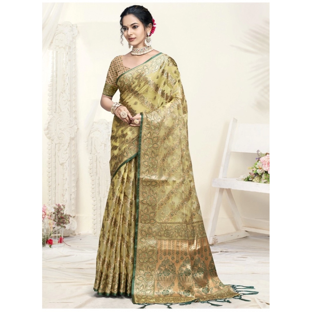 Generic Women's Organza Woven Design Saree With Unstitched Blouse 5.5Mtr (Light-Yellow) Generic Women's Organza Woven Design Saree With Unstitched Blouse 5.5Mtr (Light-Yellow)