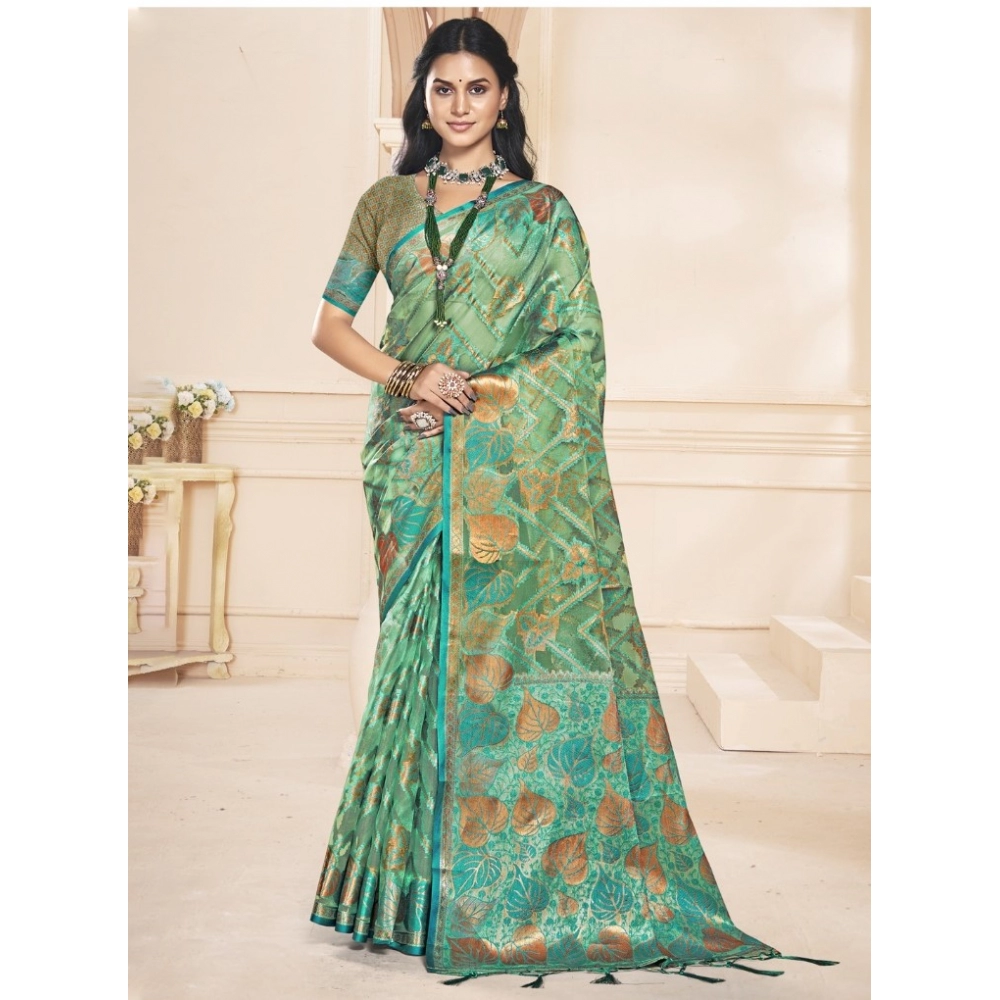 Generic Women's Organza Woven Design Saree With Unstitched Blouse 5.5Mtr (Green) Generic Women's Organza Woven Design Saree With Unstitched Blouse 5.5Mtr (Green)