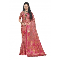 Generic Women's Organza Woven Design Saree With Unstitched Blouse 5.5Mtr (Pink)