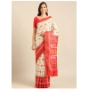 Generic Women's Cotton Printed Saree With Unstitched Blouse 5.5Mtr (Off-white)