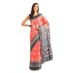 Generic Women's Cotton Printed Saree With Unstitched Blouse 5.5Mtr (Pink-Grey)