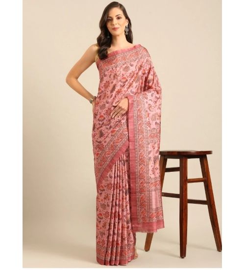 Generic Women's Cotton Printed Saree With Unstitched Blouse 5.5Mtr (Pink)