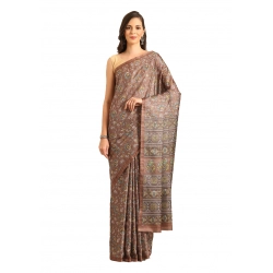 Generic Women's Cotton Printed Saree With Unstitched Blouse 5.5Mtr (Brown-Yellow)