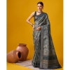 Generic Women's Cotton Printed Saree With Unstitched Blouse 5.5Mtr (Blue)
