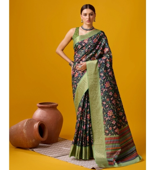 Generic Women's Cotton Printed Saree With Unstitched Blouse 5.5Mtr (Multicolor)