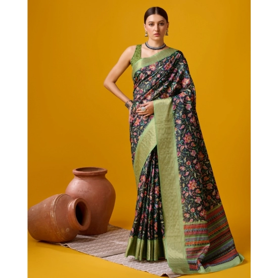 Generic Women's Cotton Printed Saree With Unstitched Blouse 5.5Mtr (Multicolor)