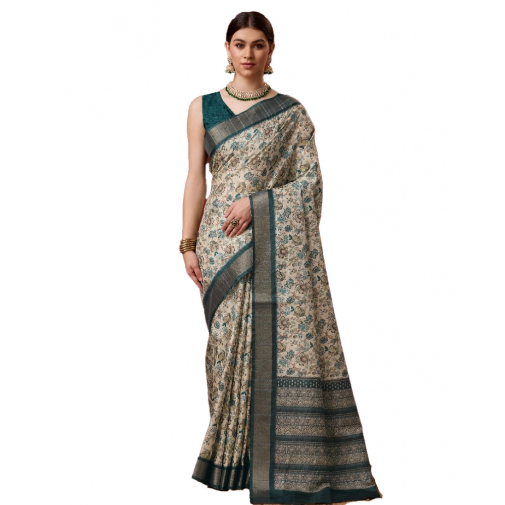 Generic Women's Cotton Printed Saree With Unstitched Blouse 5.5Mtr (Green)