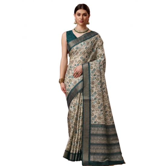 Generic Women's Cotton Printed Saree With Unstitched Blouse 5.5Mtr (Green)