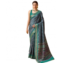 Generic Women's Cotton Printed Saree With Unstitched Blouse 5.5Mtr (Green)