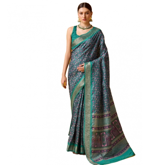 Generic Women's Cotton Printed Saree With Unstitched Blouse 5.5Mtr (Green)
